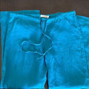 Original Collection Linen Teal Cropped Pants patch pockets size medium